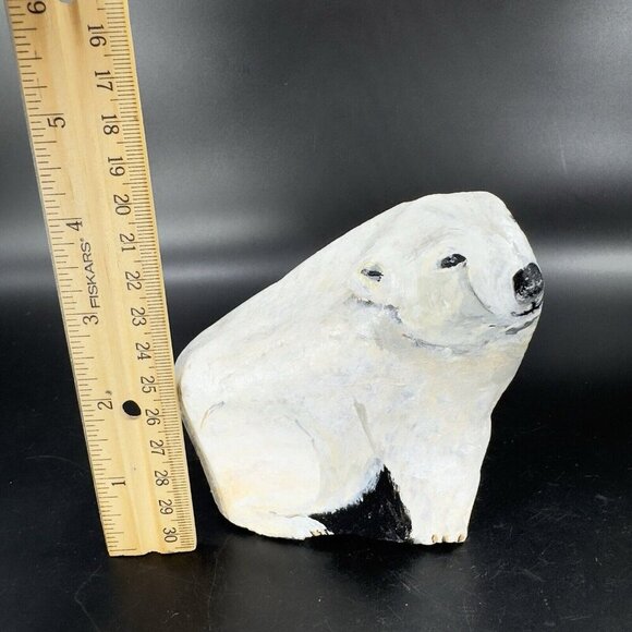 Hand Painted Folk Art Stone Paperweight Figurine Polar Bear Heavy Signed Lejman - Picture 7 of 15